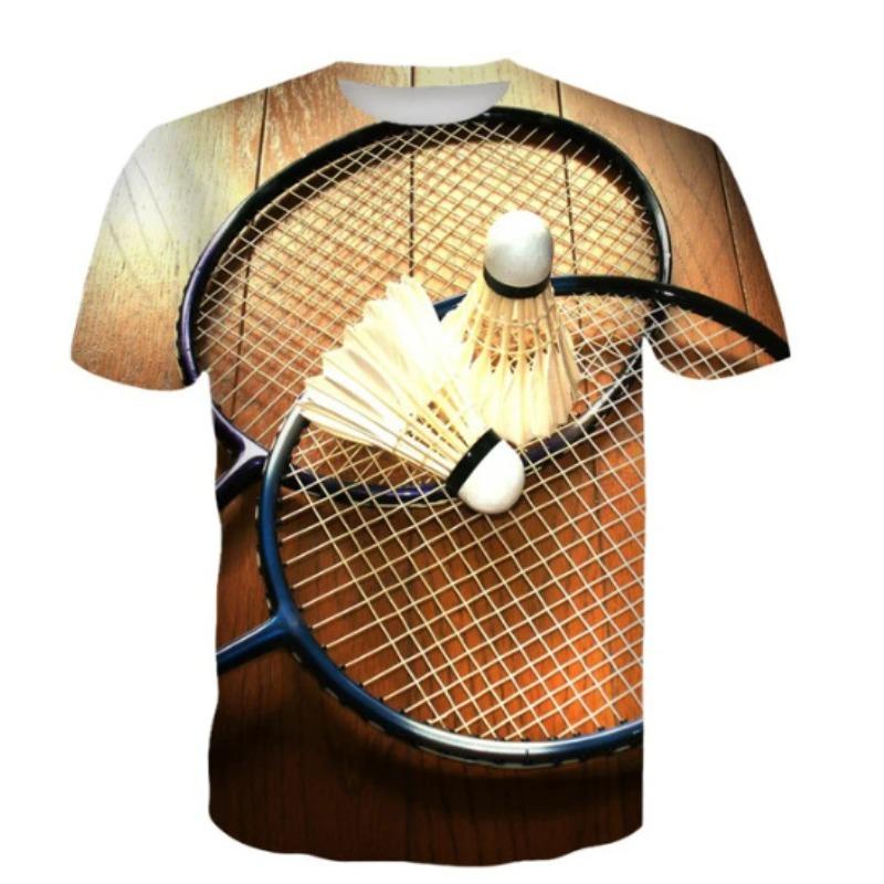 Men's 3D Printed T-Shirt Badminton Pattern Print Outdoor Fitness Breathable Quick Drying Sports Short Sleeve O-Neck Pullover Casual Top