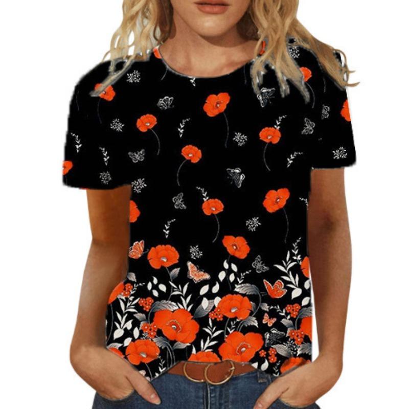 

Женская базовая футболка свободного покроя с натуральным цветочным принтом и цифровым 3D-принтом 6XL