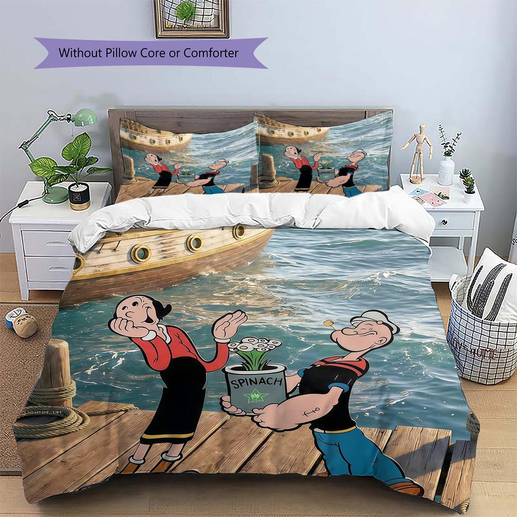 Popeye the Sailor Pattern Bedding Quilt Set Home Decoration Gift (1 * duvet cover + 2 * pillowcase without core)