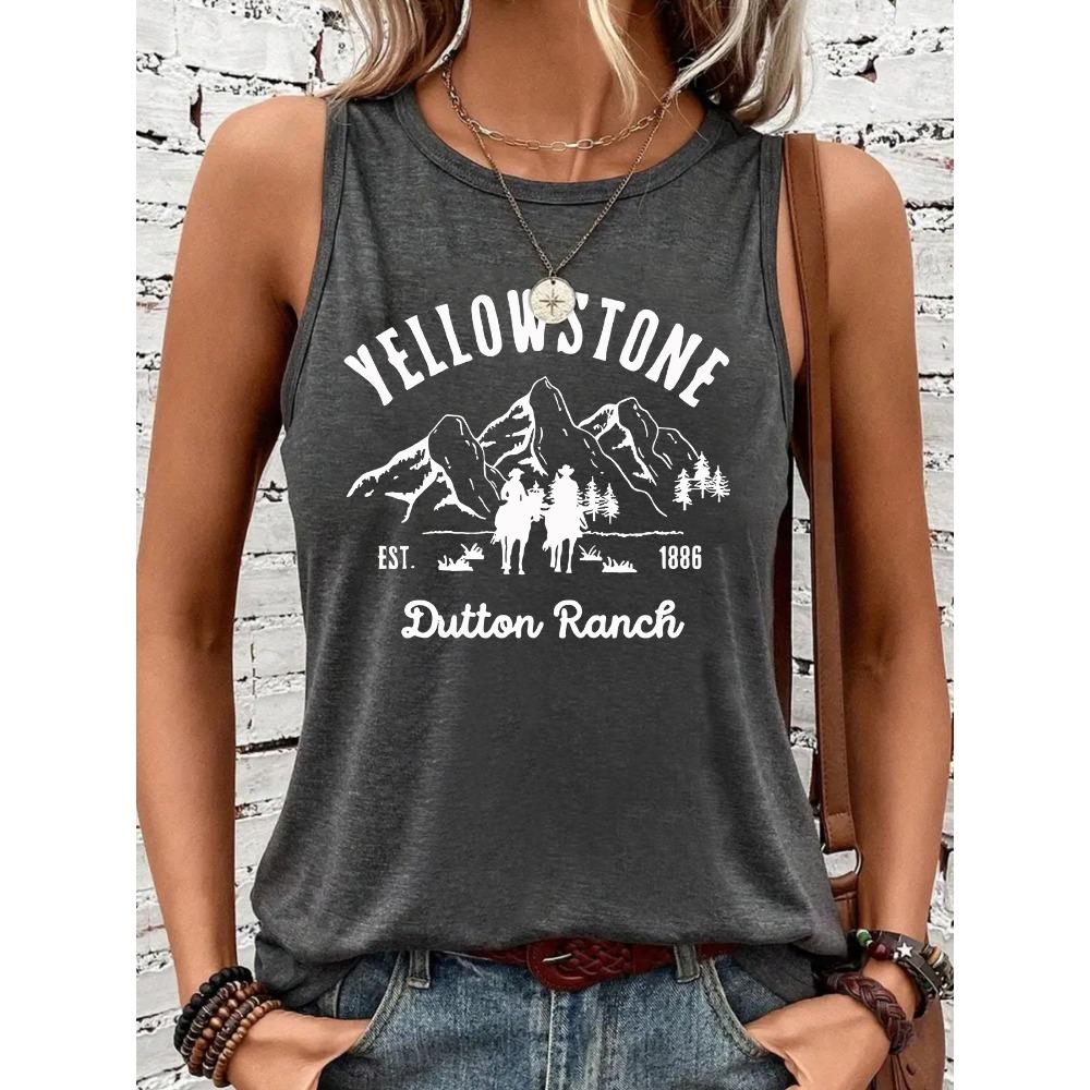 

Women s Ranch Print Simple Loose and Comfortable Round-neck Vest L темно-сірий