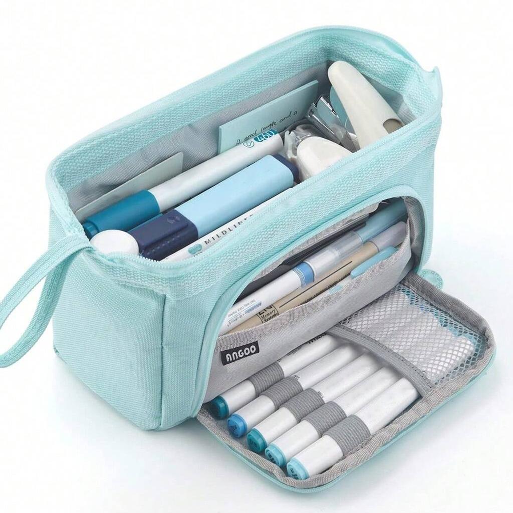 Extra-large Multi-purpose Pencil Case Durable Polyester Spacious Organizer For School Supplies & Makeup Portable Design Forteens