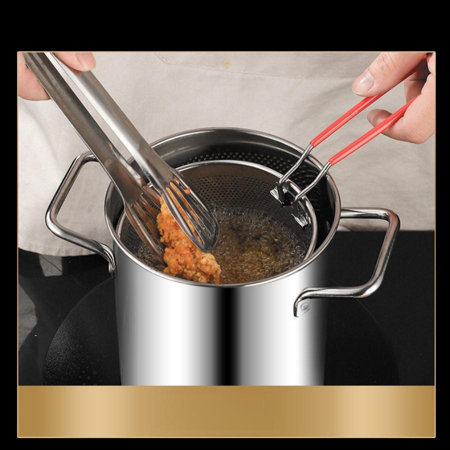 Stainless Steel Gas Mini Pot, Japanese-style Oil-saving Small Fryer with Filter Screen