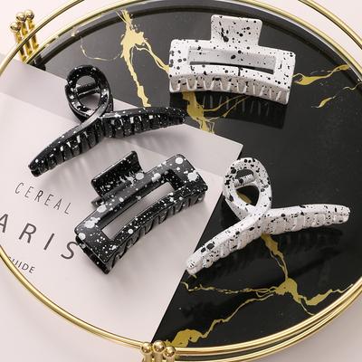 Fashion Simple Black and White Splash Ink Hairpin Geometric Square Shark Clip Female Elegant Shark Clip French Hairpin Jewelry Female Trend