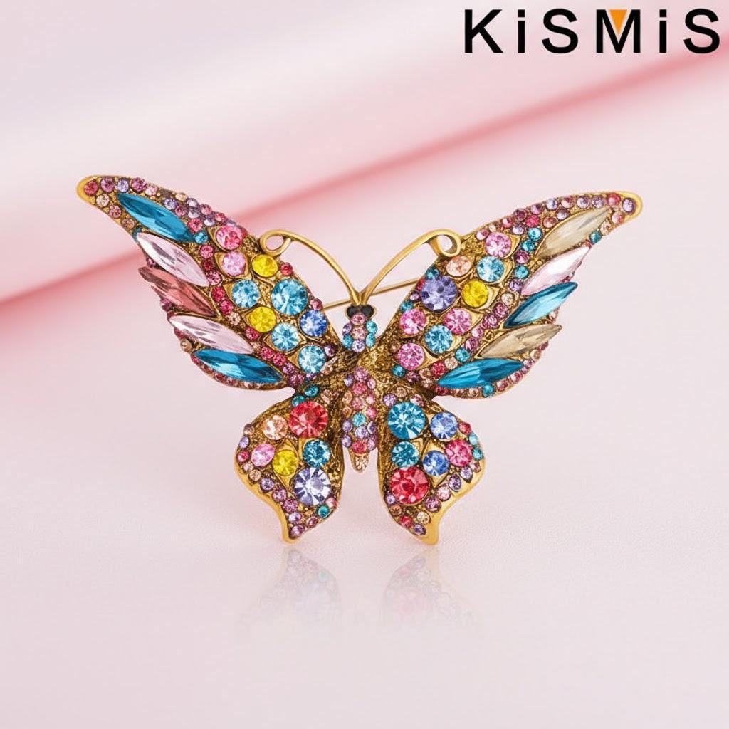 

Retro Crystal Rhinestone Butterfly Brooch Gold Plated Fashion Animal Insect Jewelry for Women