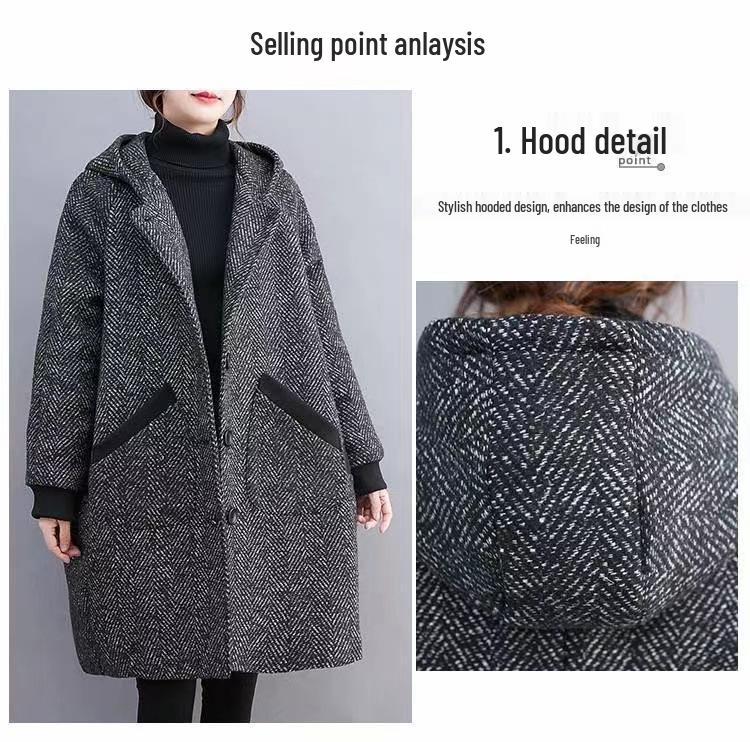 Plus Size Women's Winter Korean Style Cocoon Coat – Hooded, Mid-Length, Fleece-Lined, Thickened Outerwear