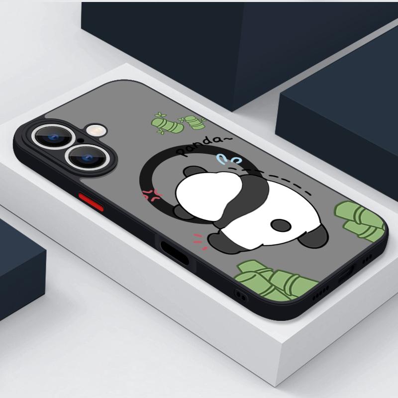Magnetic For Magsafe Cartoon Panda Case For iPhone 16 Pro Max Funda iPhone 15 Pro Max 11 12 13 14 16e 17 Air Matte Back Cover