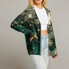 Women's Fashion Long Sleeve Christmas Print V-Neck Button Loose Cardigan Top
