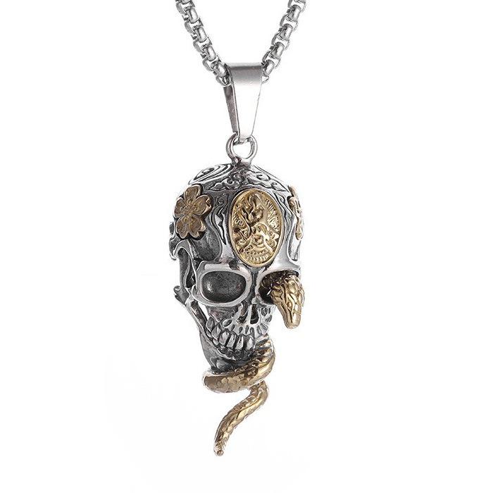 Skeleton Spirit Snake Entangled Personality Dark Hip Hop Trendy Accessories Trendy Skull Pendant