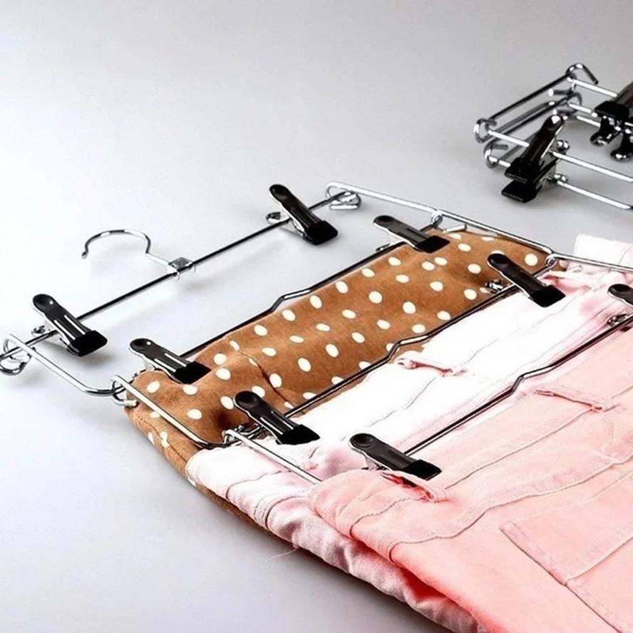 1PC Multilayer Clothes Hangers With 12 Clips Clothing Storage Rack Holder Drying Wardrobe Folding Pants Clothes Metal Skirt Rack