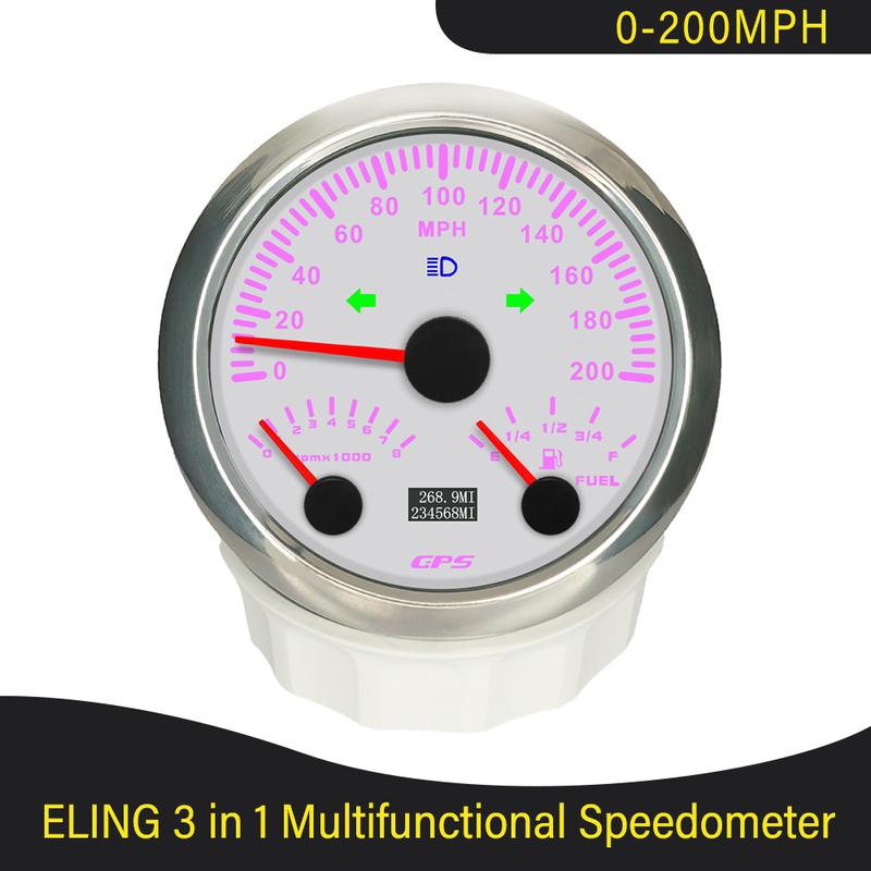 Universal 85mm 3 in 1 Multifunctional 0-120 0-200 KM MPH GPS Speedometer with 8000RPM Tachometer Fuel Level 7 Colors Backlight