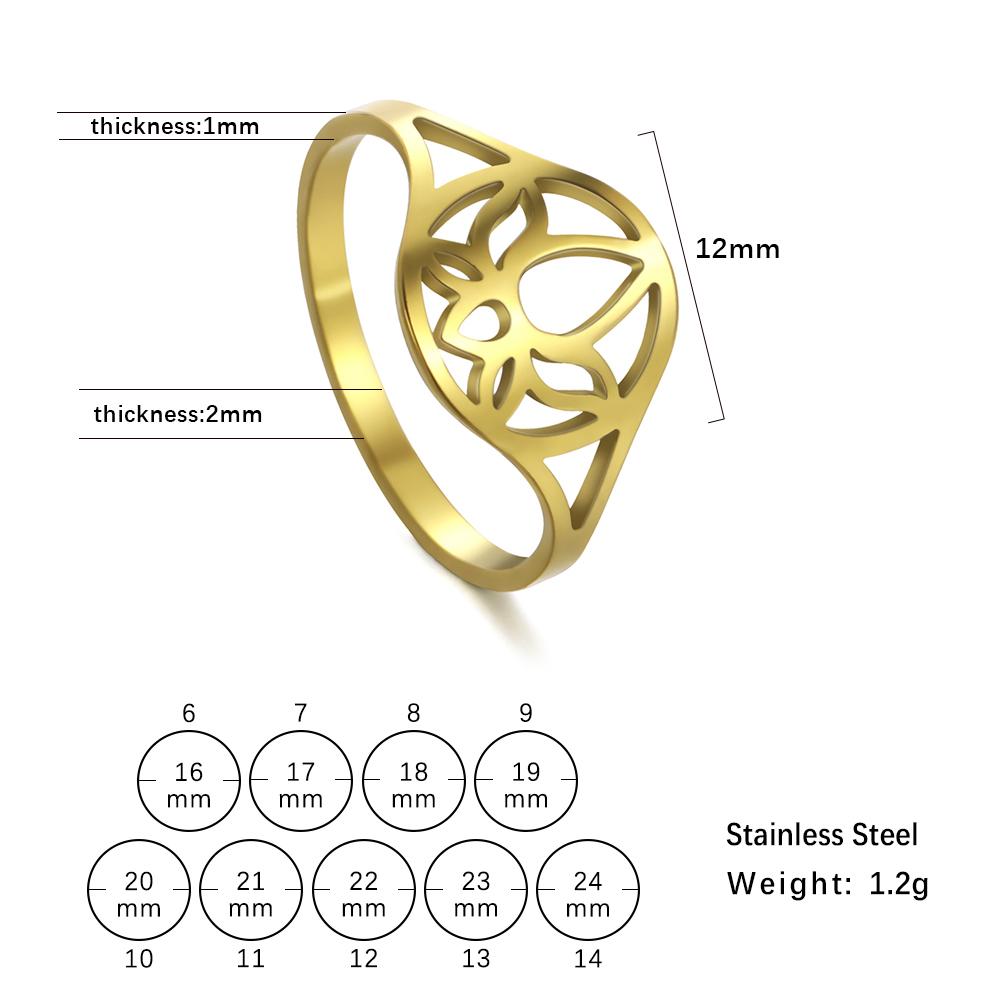 Lotus Flower Finger Rings Stainless Steel Gold Women Ring Yoga Buddhism Amulet Jewelry Birthday Gift