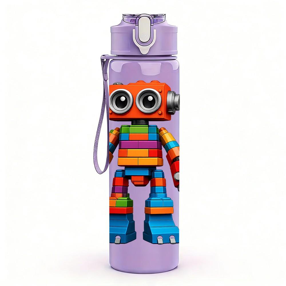 1PC Colorful Robot Toy 750ml Color Plastic Sports Water Bottle Leakproof Flip Straw Lid Suitable for Sports Office Home Use