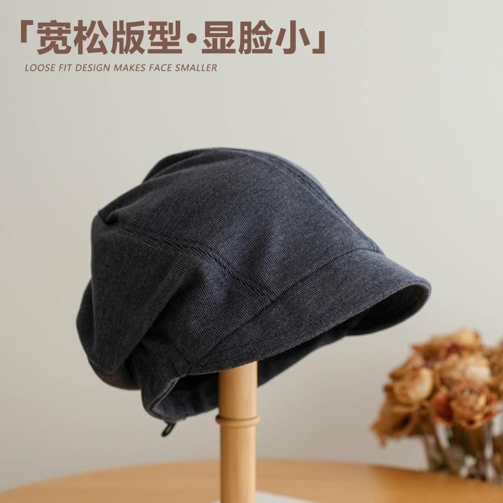 Korean lazy wind stack hat plain face simple face small pullover hat women's autumn and winter versatile solid color cold hat newsboy hat