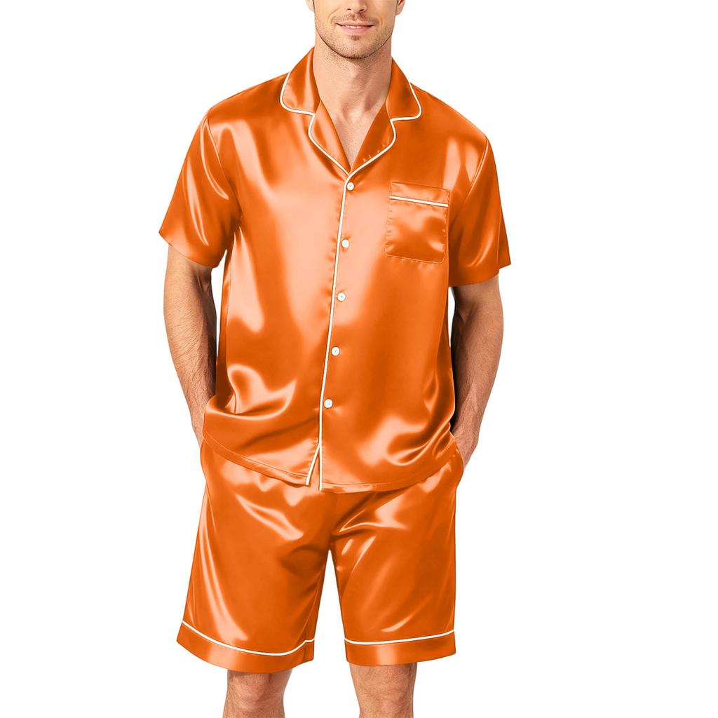 Men's Short Sleeve Pajama Set Button Down Shirt and Shorts Soft Lightweight Sleepwear Set Available In Sizes S To XXXXL