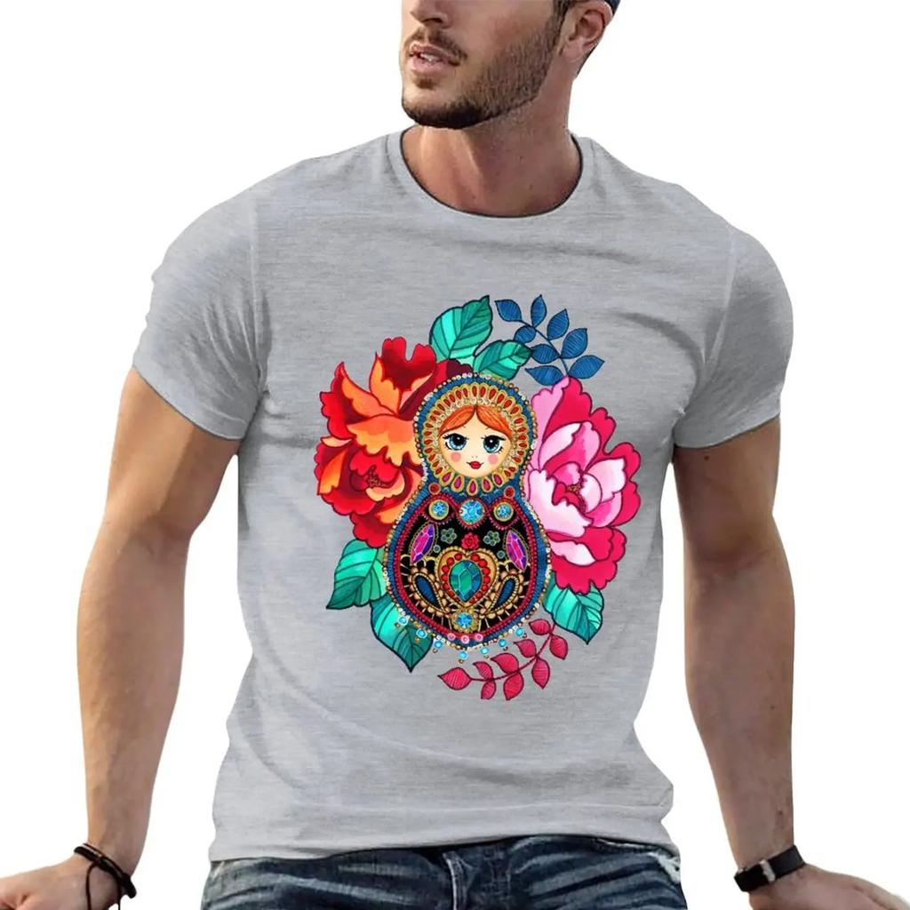 Summer Harajuku Custom T Shirt Heavyweight Informal New Arrival Matryoshka Jewel, Tatoo Designsweat Short Vintage Sleeve Tee