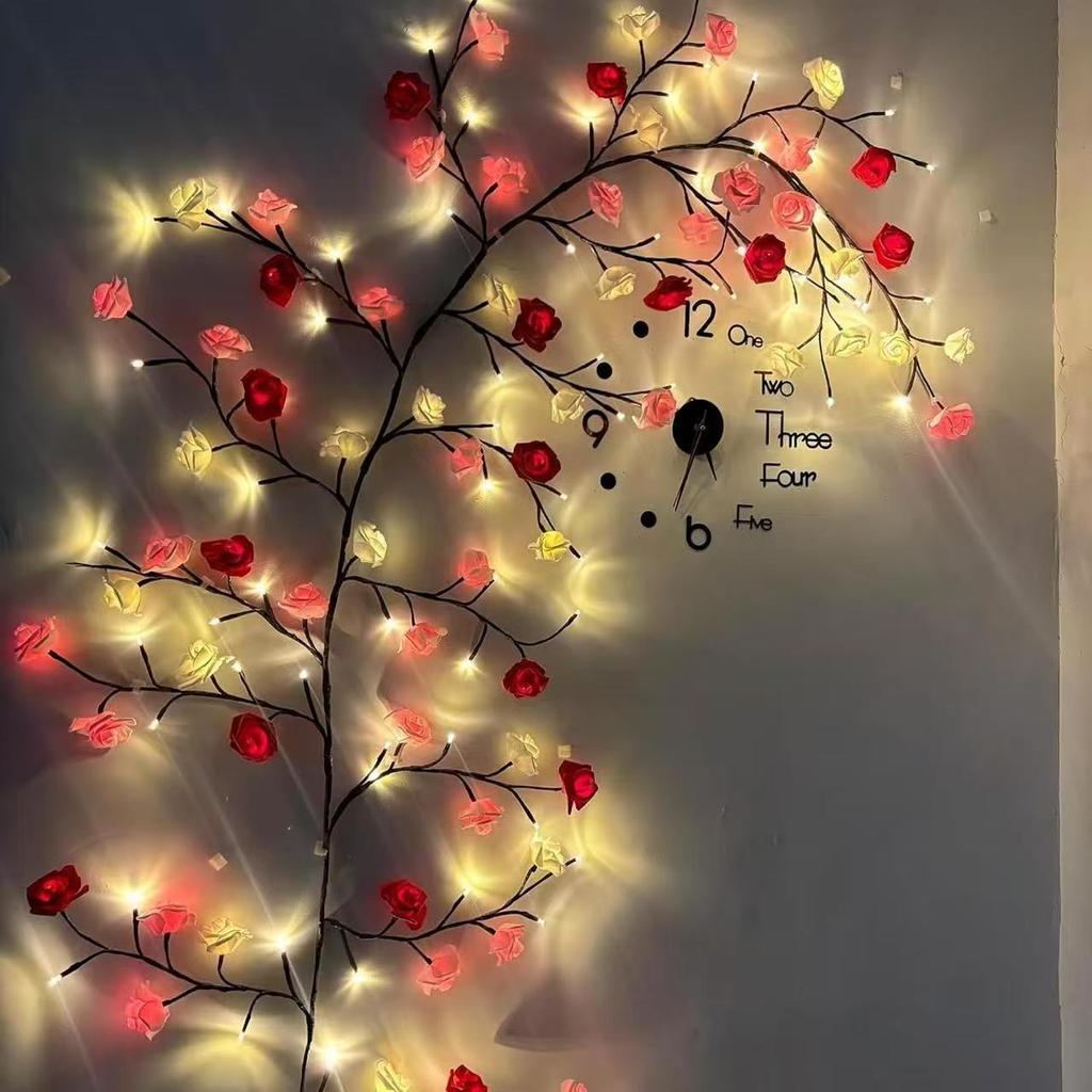 Bendable LED Rattan String Lights with Butterflies & Leaves for Wall Decoration