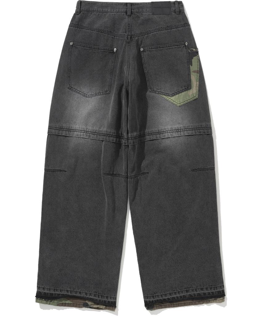 NOT4NERD Camo Patch Work Layered Denim Pants - Black