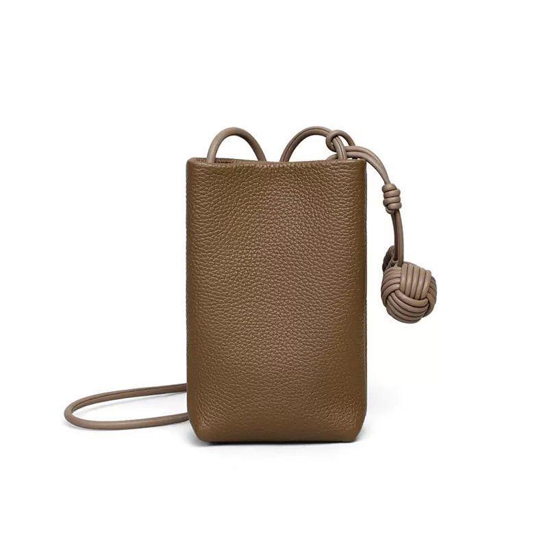 Women Crossbody Mobile Phone Bag Soft Pu Leather Cute Literary Mini Small Round Ball Pendant