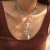 Jewelry Retro Imitation Turquoise Cow Head Collarbone Chain Beaded Necklace Set Ethnic Style Cactus Necklace Decoration
