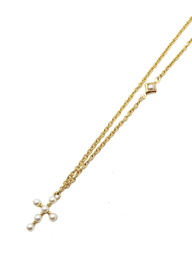 Occhi Di Lupo Miiche Cross Pearl Necklace