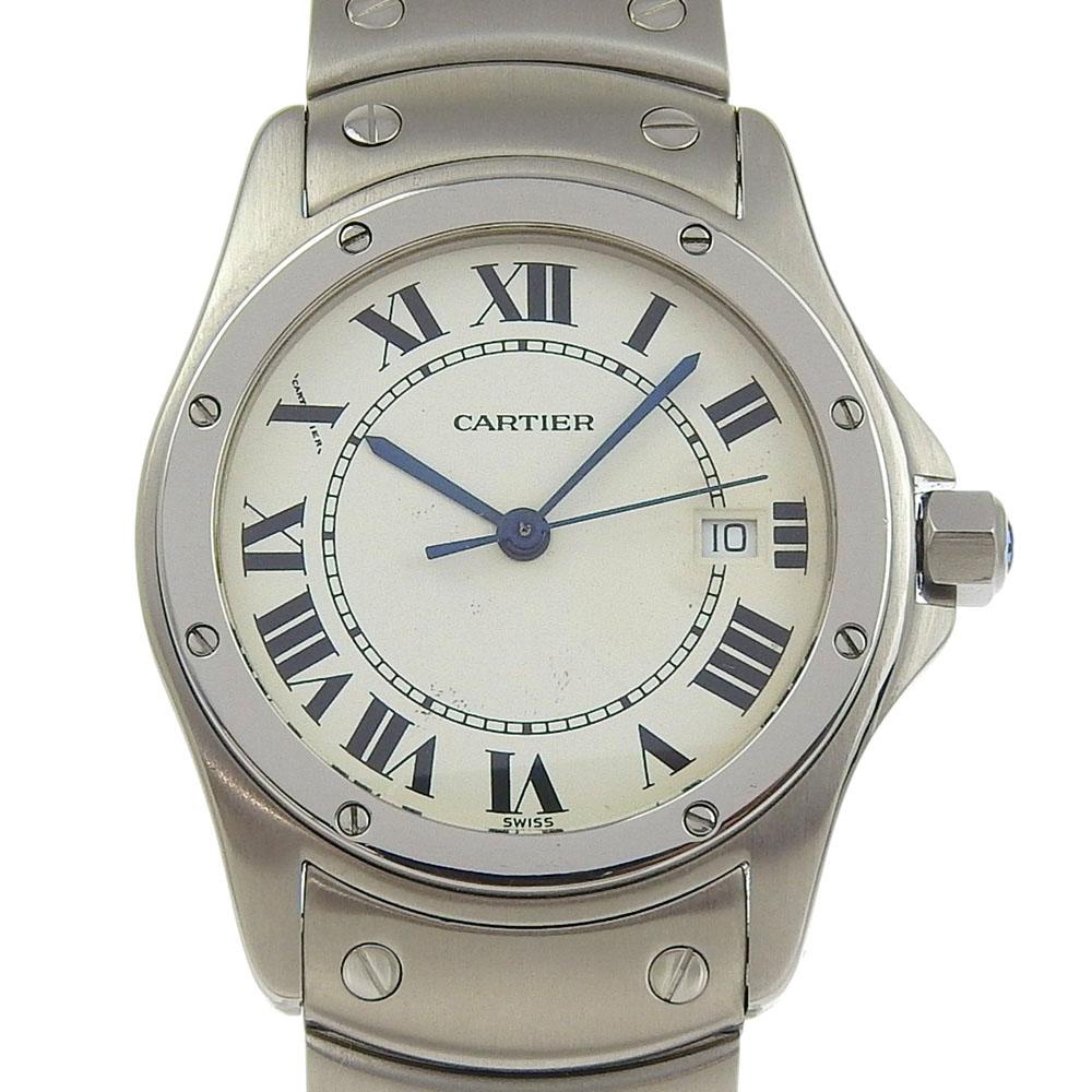 CARTIER Santo Cougar MM Watches W20027K1 whiteDial Stainless Steel Quartz Analog display unisex Used