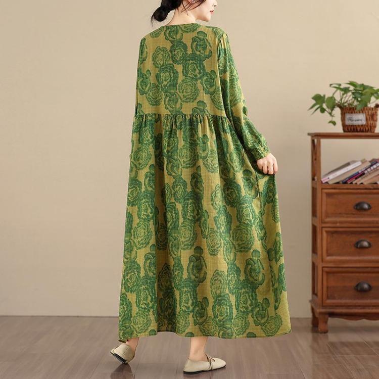 New Spring Summer Vintage Floral Print Maxi Dress Loose Oversize Long Sleeve for Women Plus Size