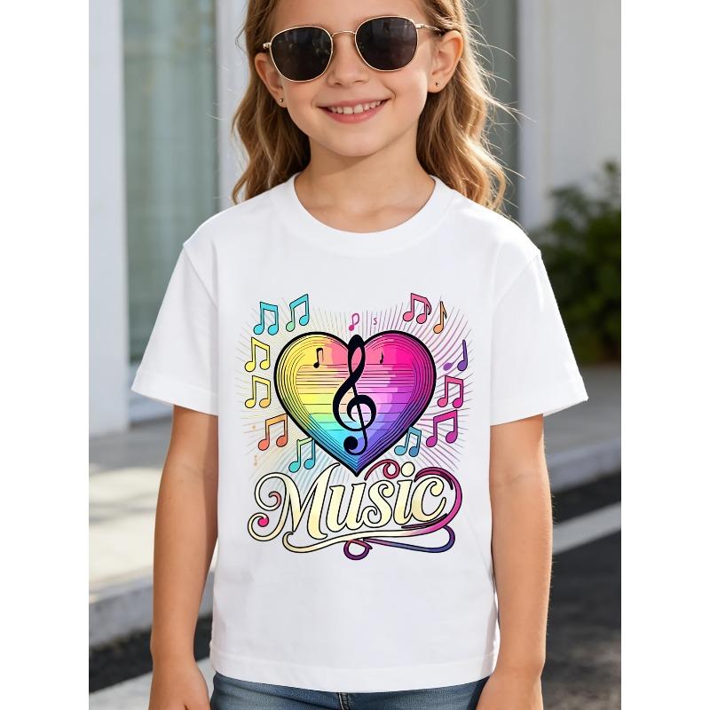 European sizes Soft Breathable Musician Musical Instrument Colorful Music Notes T-Shirt for Kids | Boys & Girls Graphic Tee 110 белый