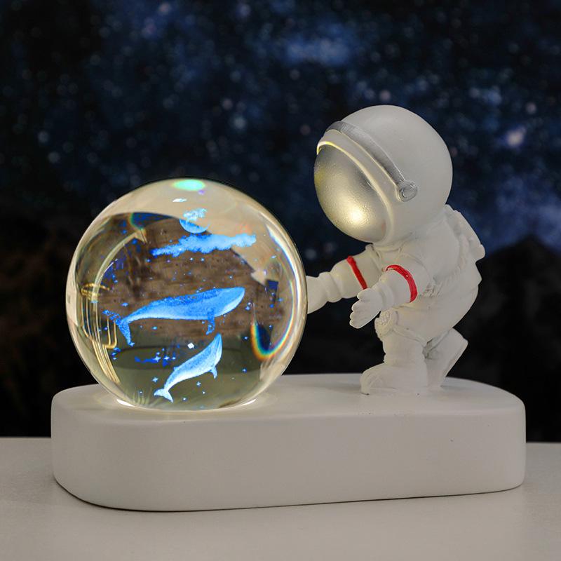 Creative Astronaut Night Light with Crystal Ball Base - Moon Festival Gift Ornament