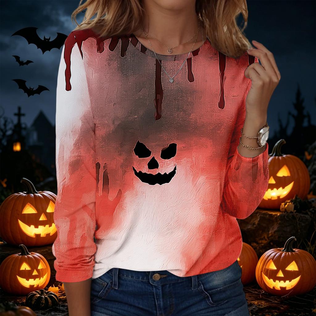 Women's Fashion Casual Long Sleeve Halloween Print Pullover Sweatshirt Crew Neck Top Comfortable Fit Seasonal Style