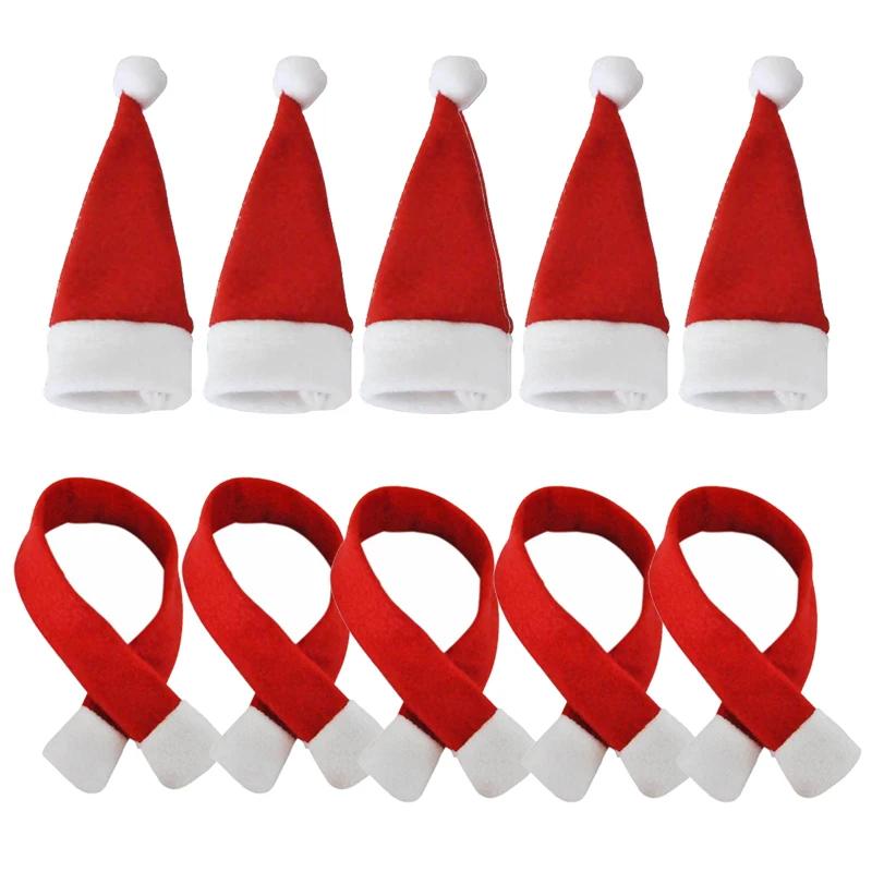 

10pcs- Christmas Wine Bottle Decoration, Home Supplies, Non-woven Santa Claus Scarf Hat Wine Bottle Decoration