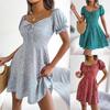 Spring Summer Floral Swing Dress Women Flared Sleeve Lace Up Drawstring Casual Sizes S XXL