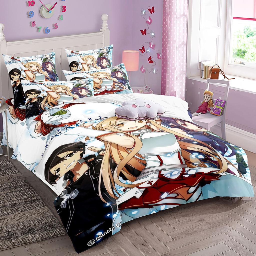Cartoon Sword Art Online Bedding Sets,Japanese Anime Art Online Duvet Cover Pillowcase For Teenagers And Children Bedroom Decora