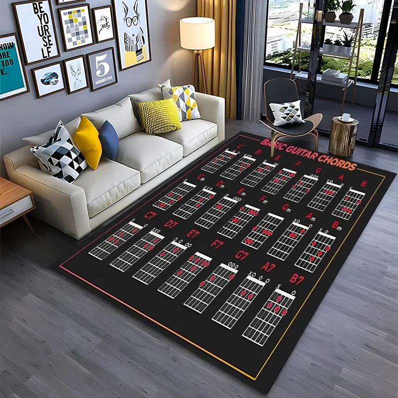 3D Music Basic Guitar Chord Theory Chart Piano Rug,Rug Living Room Tapete for Bedroom Sofa Doormat Decor,Kids Non-slip Floor Mat