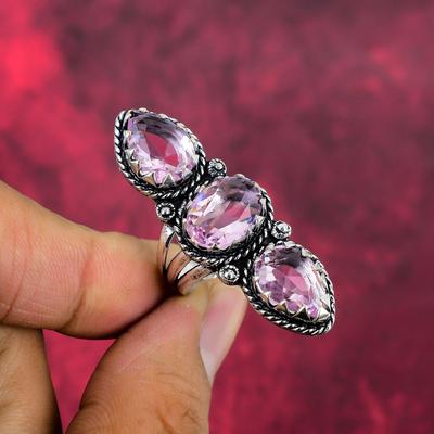 Pink Kunzite Gemstone Ring, 925 Sterling Silver Jewelry Adjustable Ring, Handmade Antique Jewelry Gift For Mother
