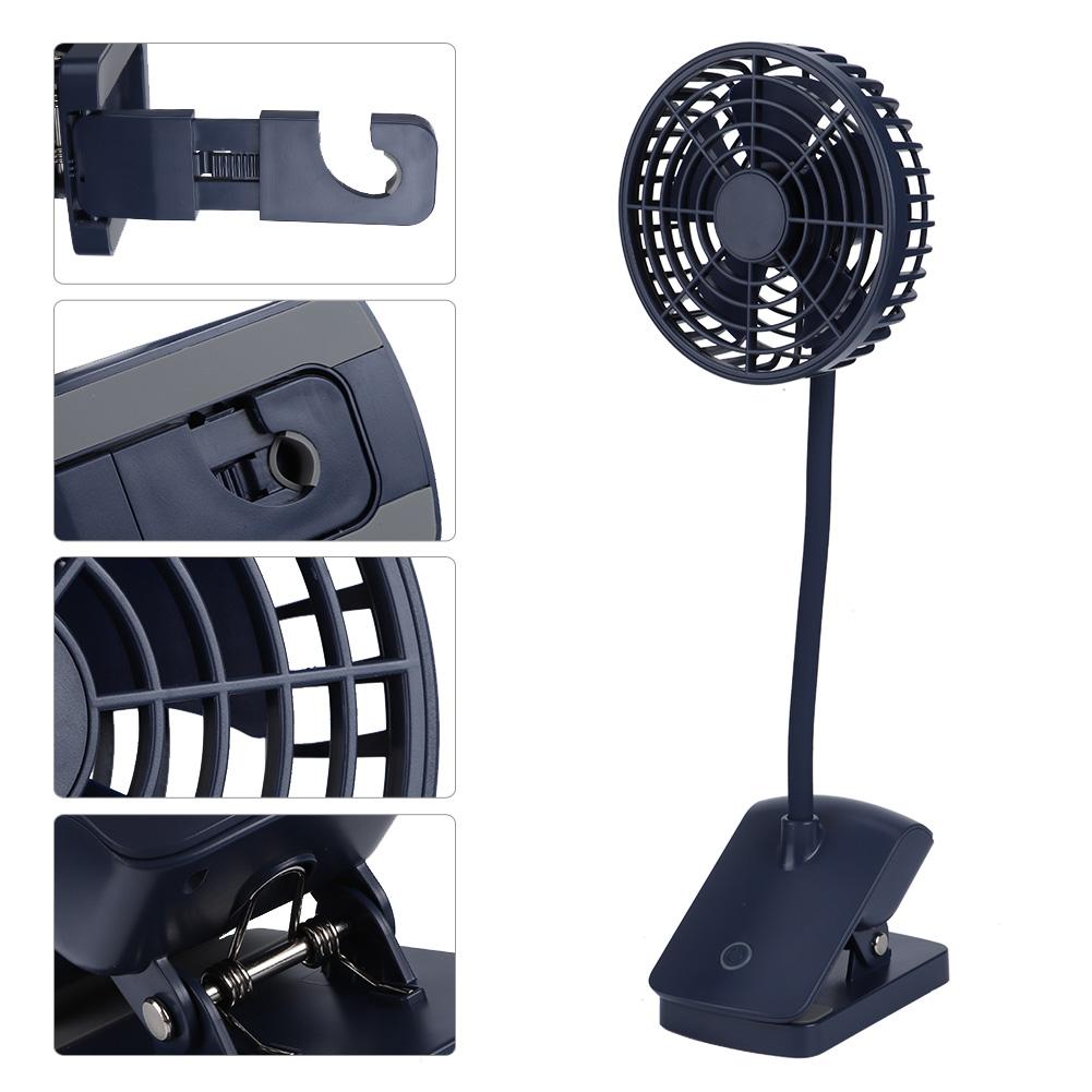 USB Rechargeable Clip On Desk Fan Mini Portable Desktop Fan for Car Office(Blue )