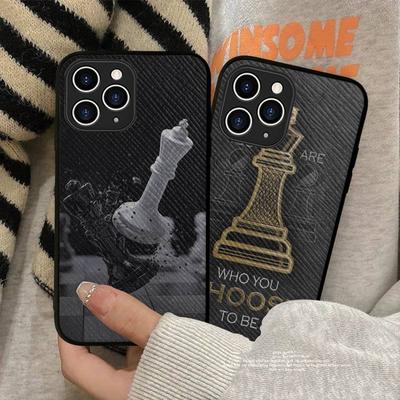 Θήκη τηλεφώνου Chess Board Pieces Σκληρή δερμάτινη θήκη για iPhone 11 12 13 Mini Pro Max 8 7 Plus SE 2020 X XR XS Coque