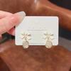 Silver Needle Light Luxury Simple Sweet Bow Earrings Women's Opal Premium Sense Earrings Ear Jewelry Earrings