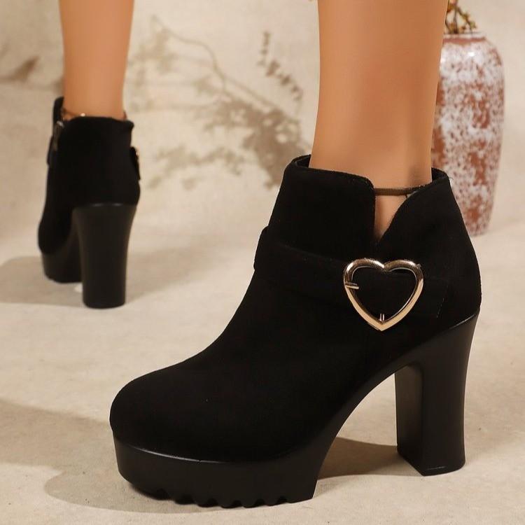 Short boots suede velvet single boots round head large size autumn and winter new thick heel high heels fashion