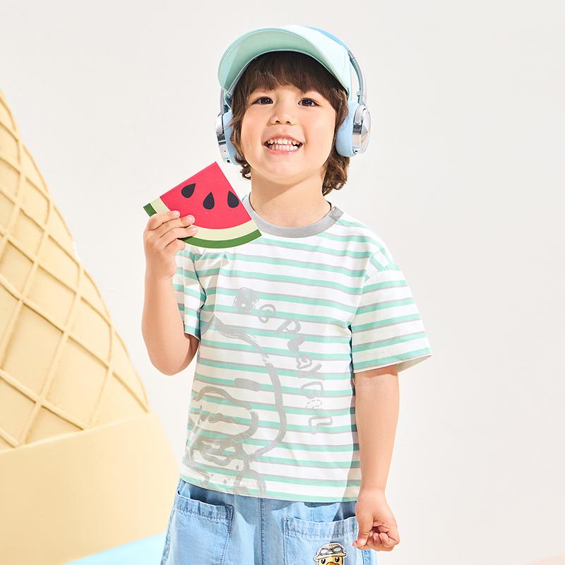 B. Duck yellow duck children's clothing striped print for boys and girls summer new casual versatile short sleeved top