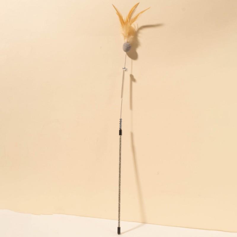Cat Toys Feather Cat Stick Bite Resistant Steel Wire Spring Feather Interactive Cats Toy with Bell Wool Ball Kitten Toy Sticks