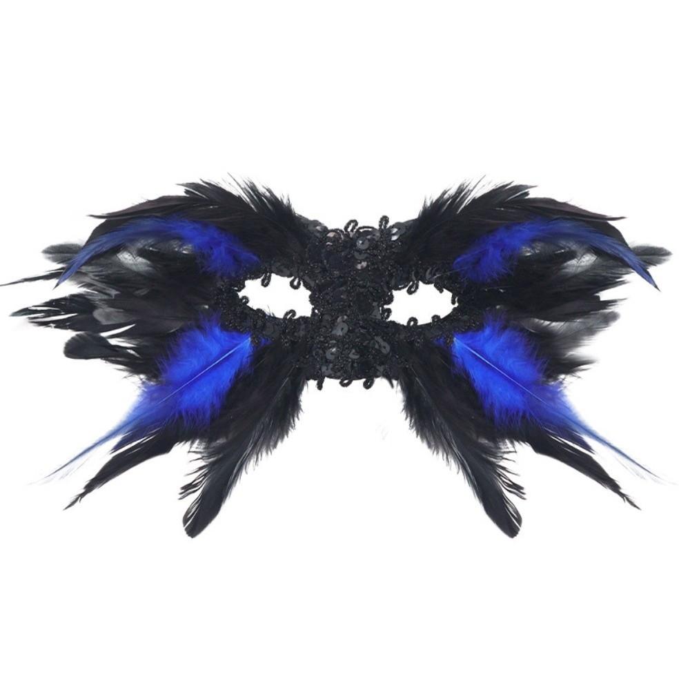 Vintage Style Half-Face Mask Angel Feather Black Feather Masquerade Mask Large Horn Gothic Design Eye Mask Ball Performance