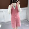 Faux Mink Knitted Waistcoat Spring and Autumn Mohair V-neck Vest Knitting Versatile Sleeveless Mid-length Casual Women's Dress
