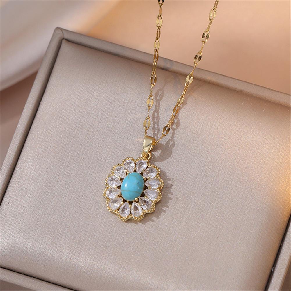 Luxury Female White Pink Zircon Stone Pendant Necklace Vintage Gold Color Wedding Jewelry For Women