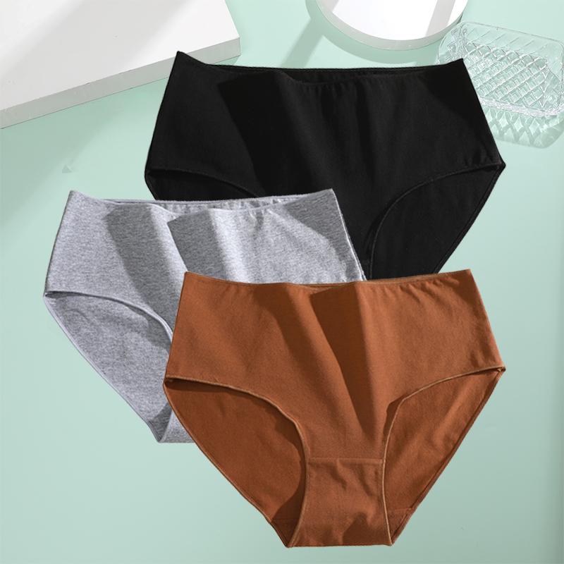 FINETOO 3Pcs Cotton Panties Women High Waist Briefs Seamless Underwear Breathable Underpants Solid Color Panty S-2XL Intimates