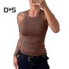 Women Vest Round Neck Sleeveless Elastic Slim Fit Tops Solid Color Sport Camisole Summer Gym Fitness Tops
