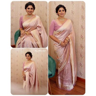 Silk Saree from the ALMAARI Store Is Adorned with Beautiful Zari Work In Form of Traditional Motifs
