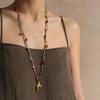 Minar Cartoon Colorful Natural Stone Pony Pendant Necklace Woven Rope Horse Collarbone Double Layers Metallic Chain Choker