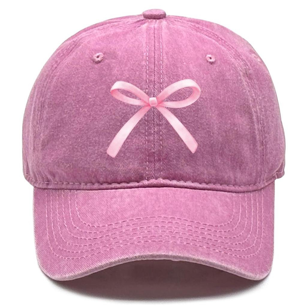 Pink Bowknot Print Snapback Baseball Hat, Mesh Hat Simple Raw Brim Stylish Solid Color Snapback Sun Hat