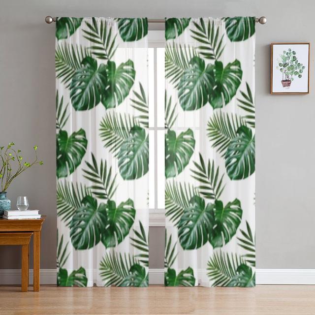 Watercolor Of Tropical Leaves Chiffon Sheer Curtains For Living Room Bedroom Decoration Window Tulle Curtains Drapes