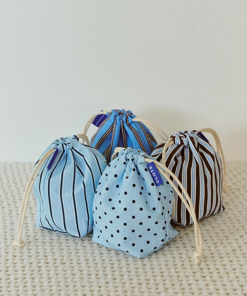 Clote String Pouch Mini - Striped Dark Blue